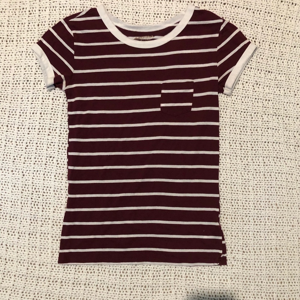 Burgundy and White Stripped T-Shirt